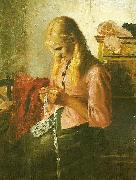 Michael Ancher hceklende ung pige, tine oil on canvas